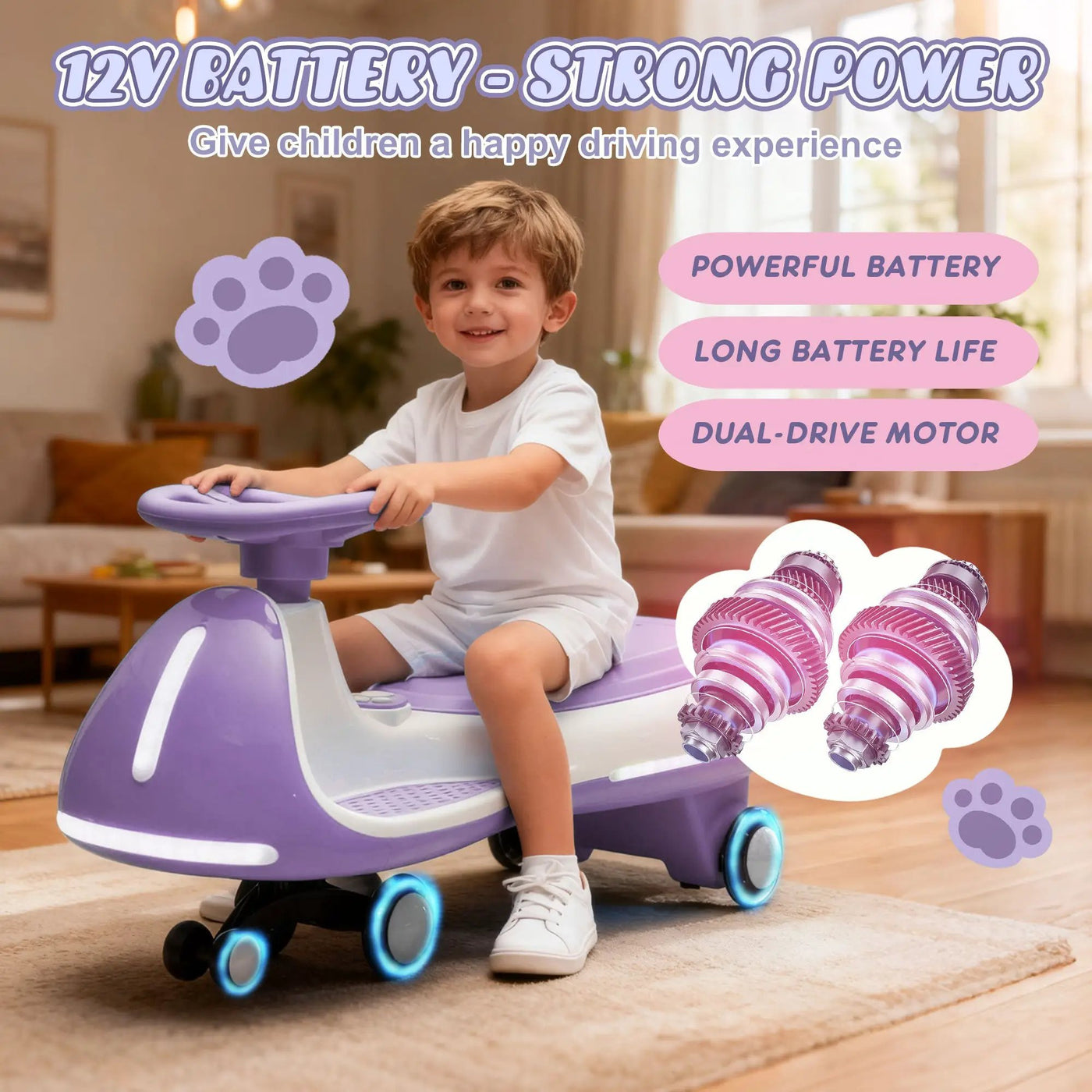 12V Kids Ride-On Electric Wiggle Car with 2-in-1 Smart Design by HouseOfZazla