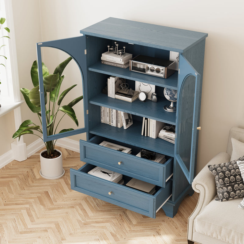 52.17"H Glass Door Display Case Storage Cabinet with 2 Drawers and Adjustable Shelf by HouseOfZazla