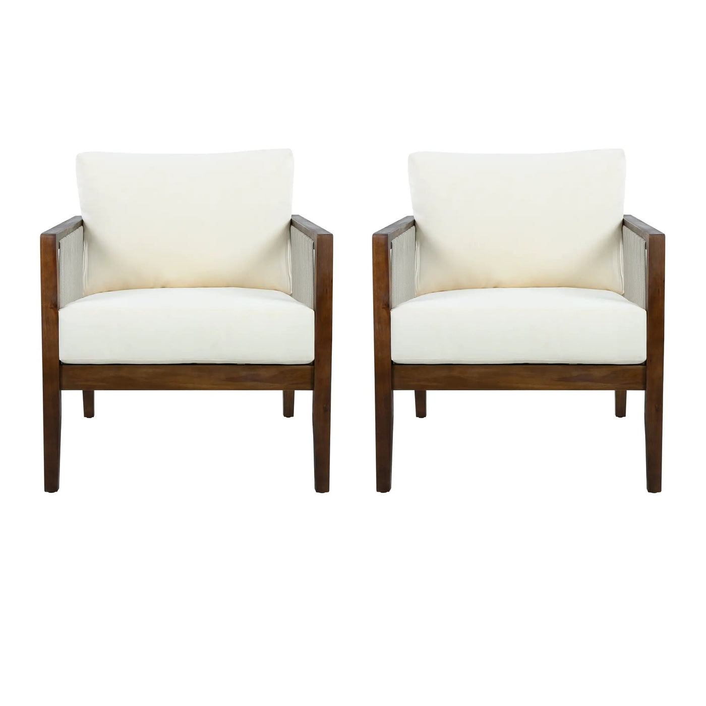 Outdoor Club Chairs (Set of 2), Acacia Wood Frame with Rope Back, Water-Repellent by HouseOfZazla