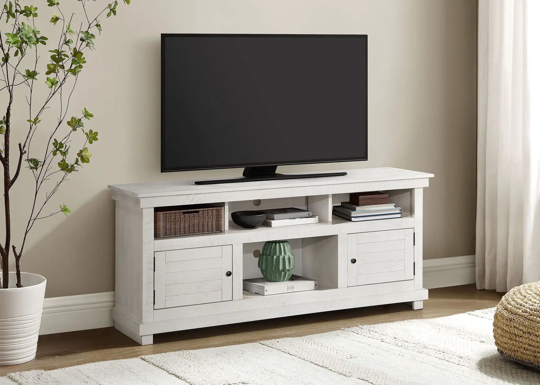 Payne 60-inch TV Stand Media Console Distressed White by Unique Piece Furniture