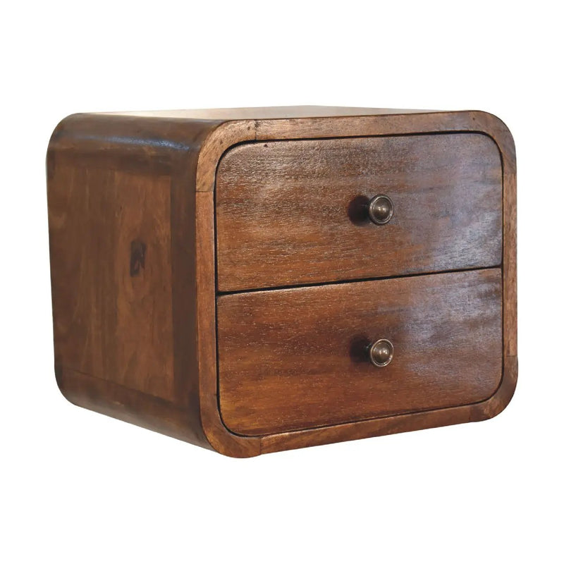 Solid Wood Floating Mini Nightstand, 2-Drawers, Chestnut by HouseOfZazla