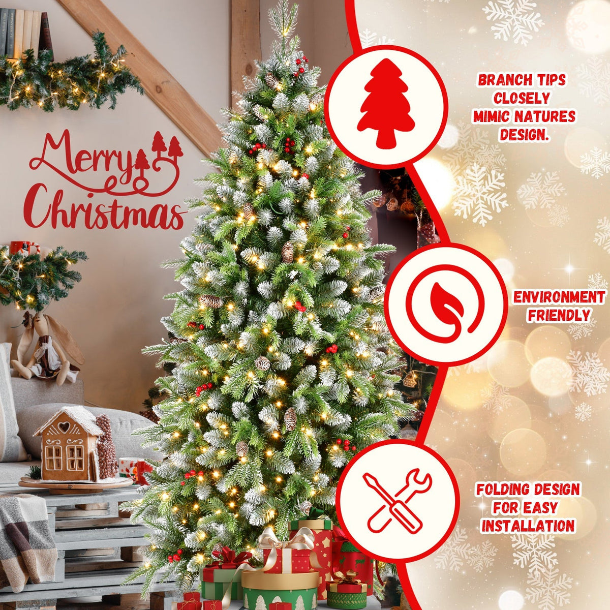 6ft Pre-Lit Artificial Christmas Tree with 380 Warm White LED Lights, photo 3 of 15