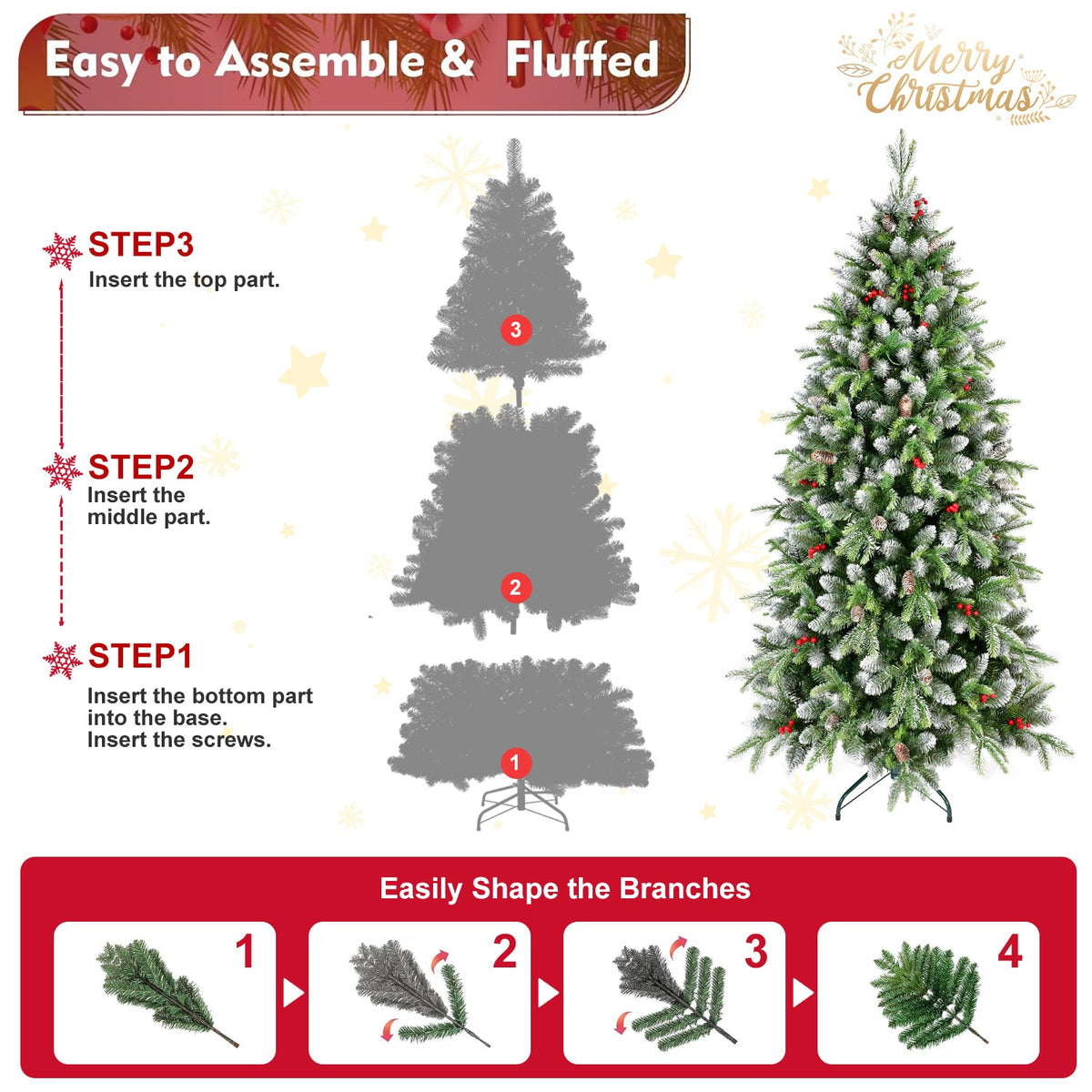 6ft Pre-Lit Artificial Christmas Tree with 380 Warm White LED Lights, photo 4 of 15