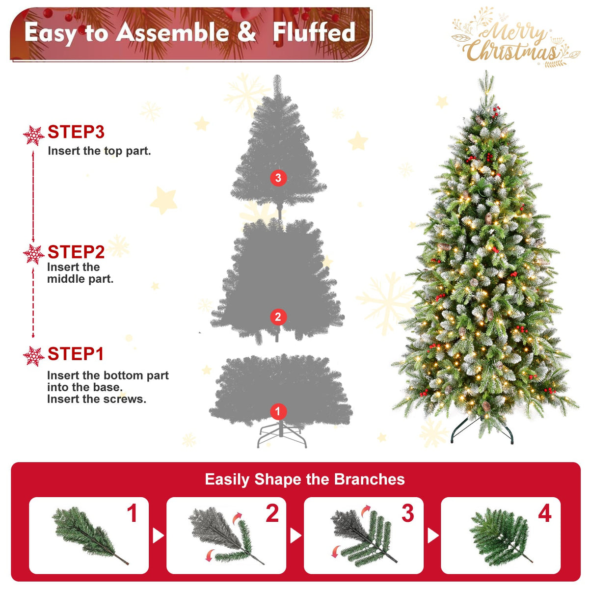 6ft Pre-Lit Artificial Christmas Tree with 380 Warm White LED Lights, photo 5 of 15