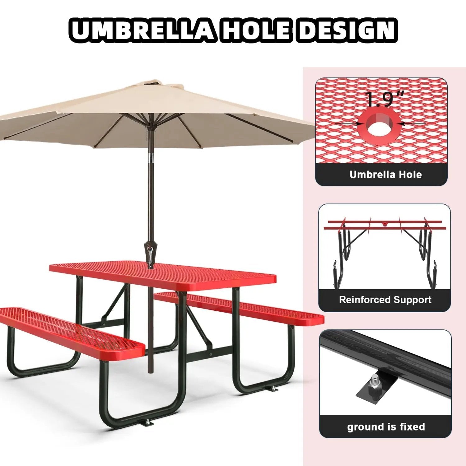 6ft Rectangle Picnic Table With Umbrella Hole by Chery Industrial