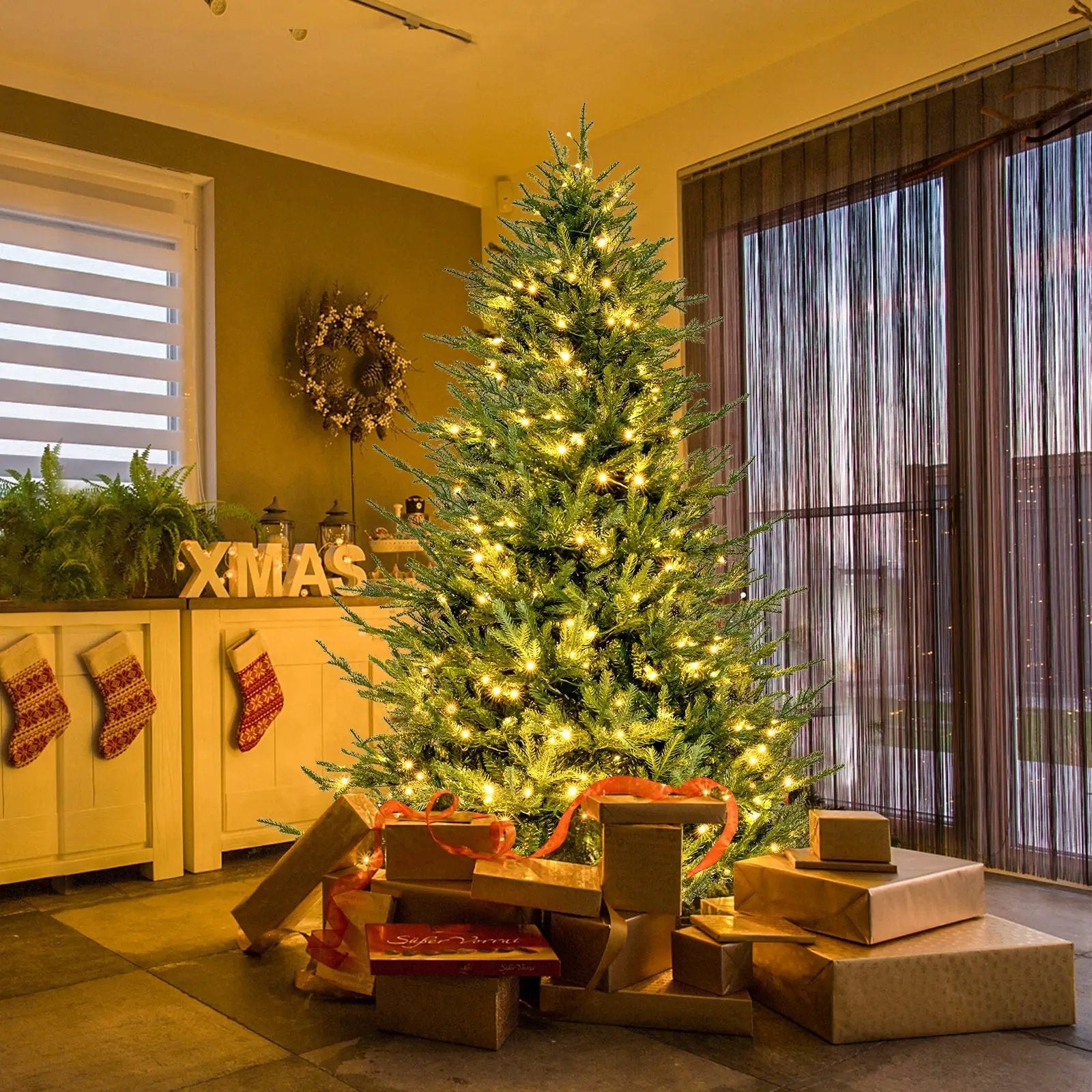 Pre-lit Christmas Tree with 280 Warm White LED Lights and 8 Lighting Modes by DirectDeals