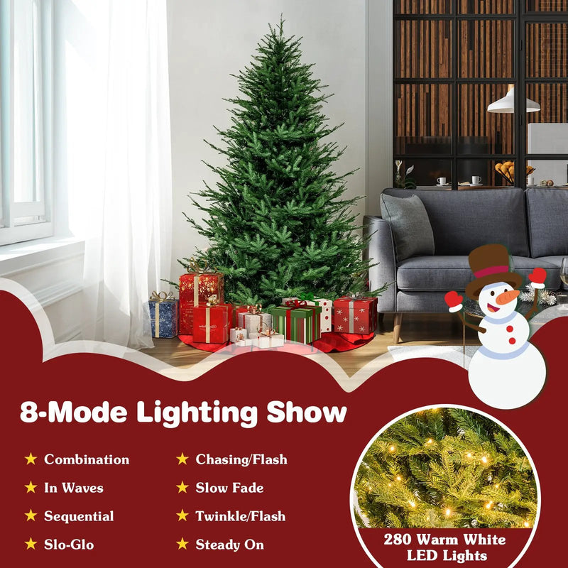 Pre-lit Christmas Tree with 280 Warm White LED Lights and 8 Lighting Modes by DirectDeals
