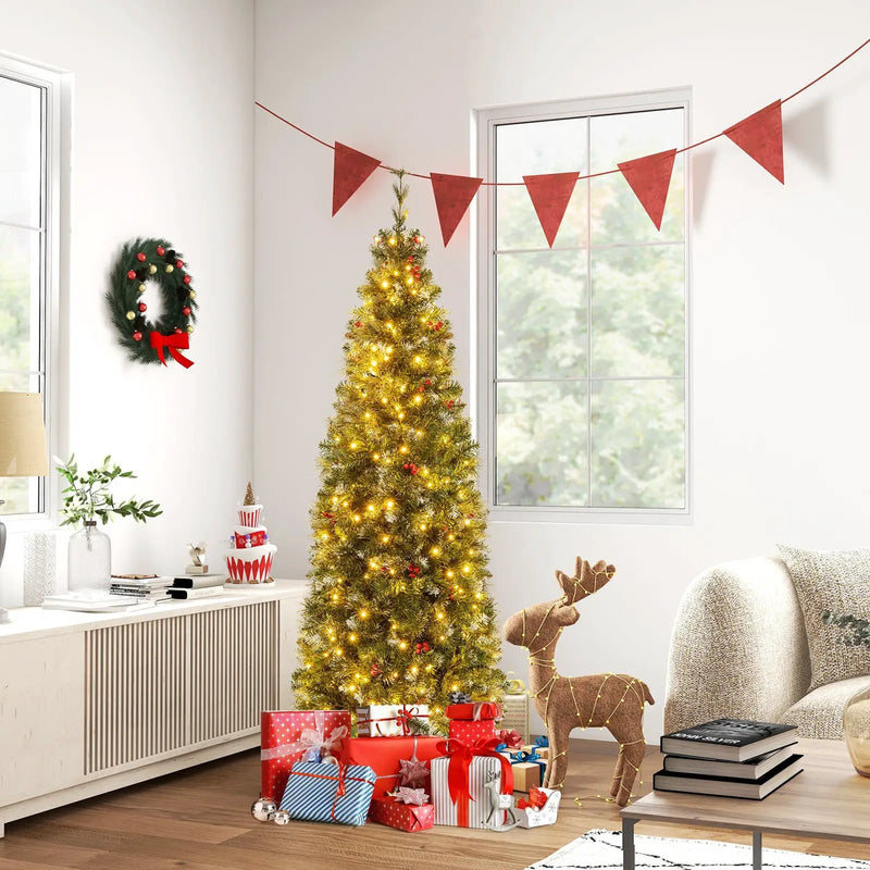 5/6/7/8/9 FT Pre-Lit Artificial Hinged Slim Pencil Christmas Tree by DirectDeals