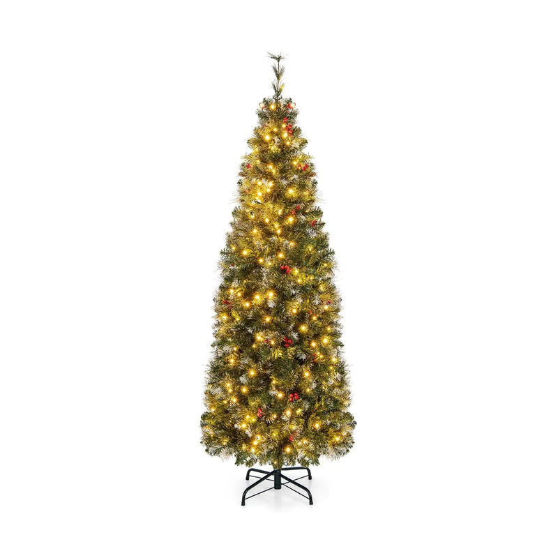 5/6/7/8/9 FT Pre-Lit Artificial Hinged Slim Pencil Christmas Tree by DirectDeals