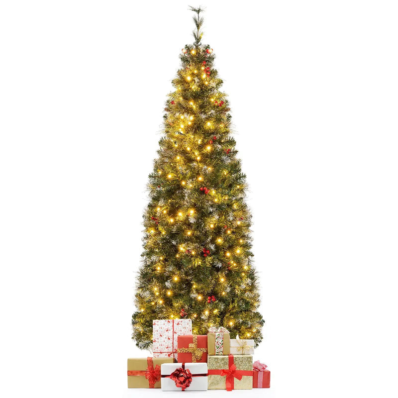 5/6/7/8/9 FT Pre-Lit Artificial Hinged Slim Pencil Christmas Tree by DirectDeals
