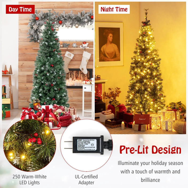 5/6/7/8/9 FT Pre-Lit Artificial Hinged Slim Pencil Christmas Tree by DirectDeals