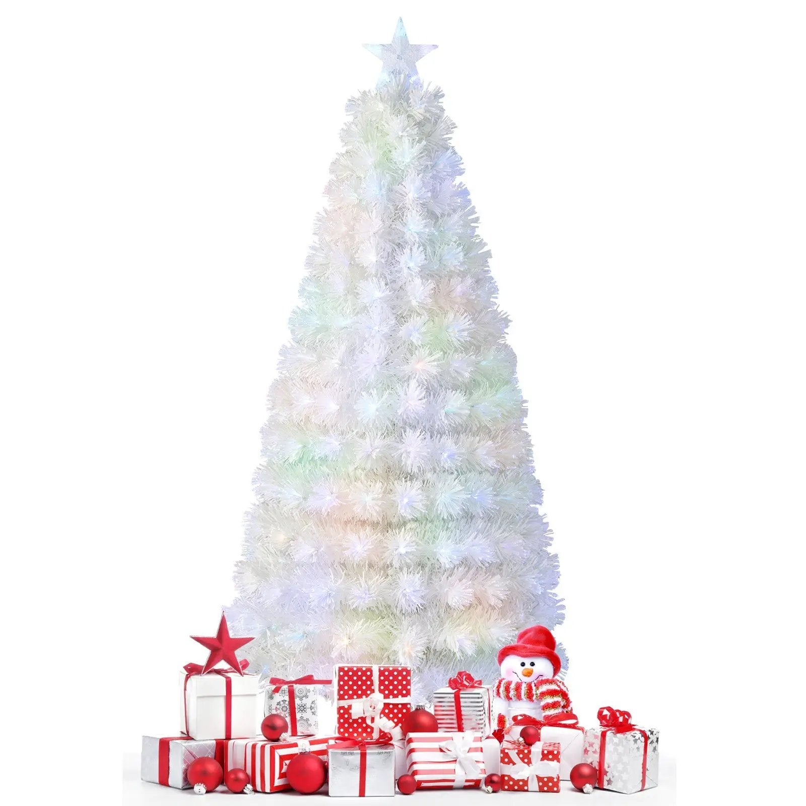 6/7 Feet Pre-Lit Fiber Optic White Snow-Flocked Artificial Christmas Tree by DirectDeals