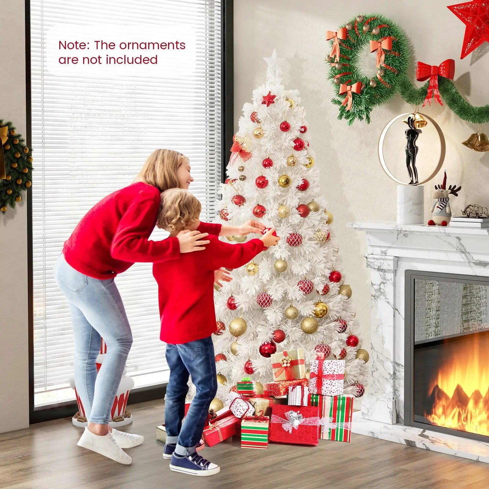 6/7 Feet Pre-Lit Fiber Optic White Snow-Flocked Artificial Christmas Tree by DirectDeals
