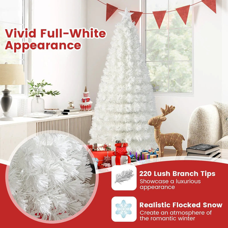6/7 Feet Pre-Lit Fiber Optic White Snow-Flocked Artificial Christmas Tree by DirectDeals