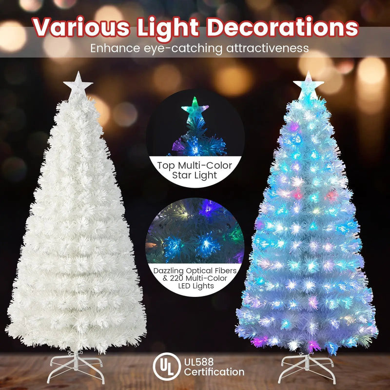 6/7 Feet Pre-Lit Fiber Optic White Snow-Flocked Artificial Christmas Tree by DirectDeals