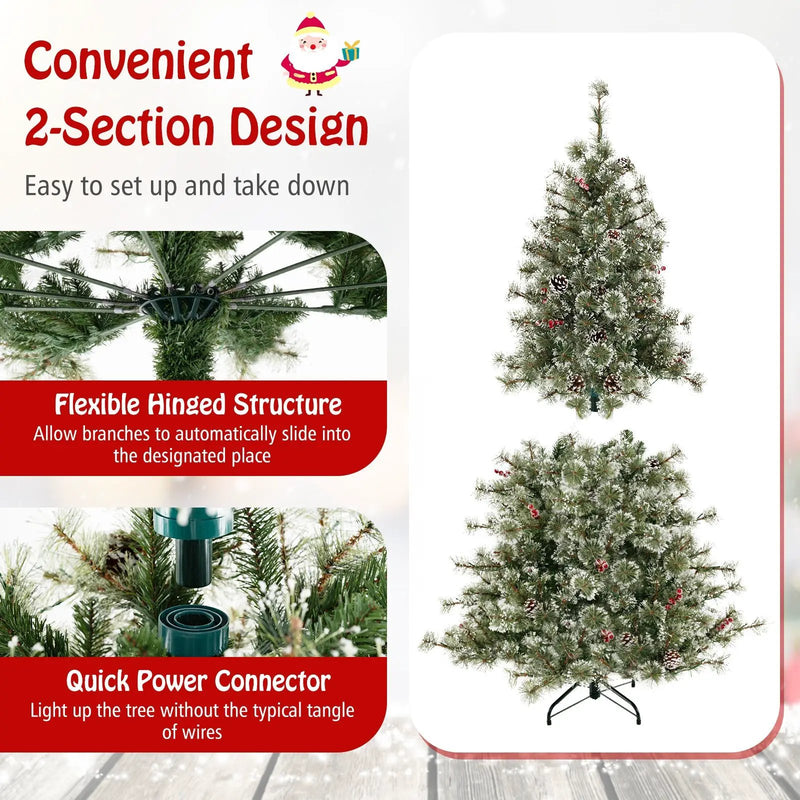 6/7.5/9 FT Artificial Christmas Tree Pre-Lit Hinged Holiday Tree with 360° Quick Power Connector by DirectDeals
