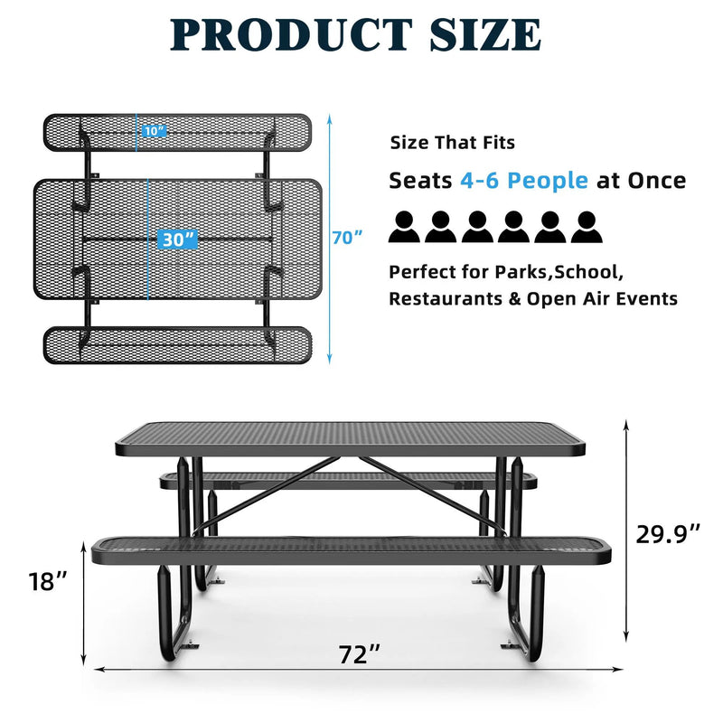 6 ft Metal Picnic Tables for Outdoors by Chery Industrial