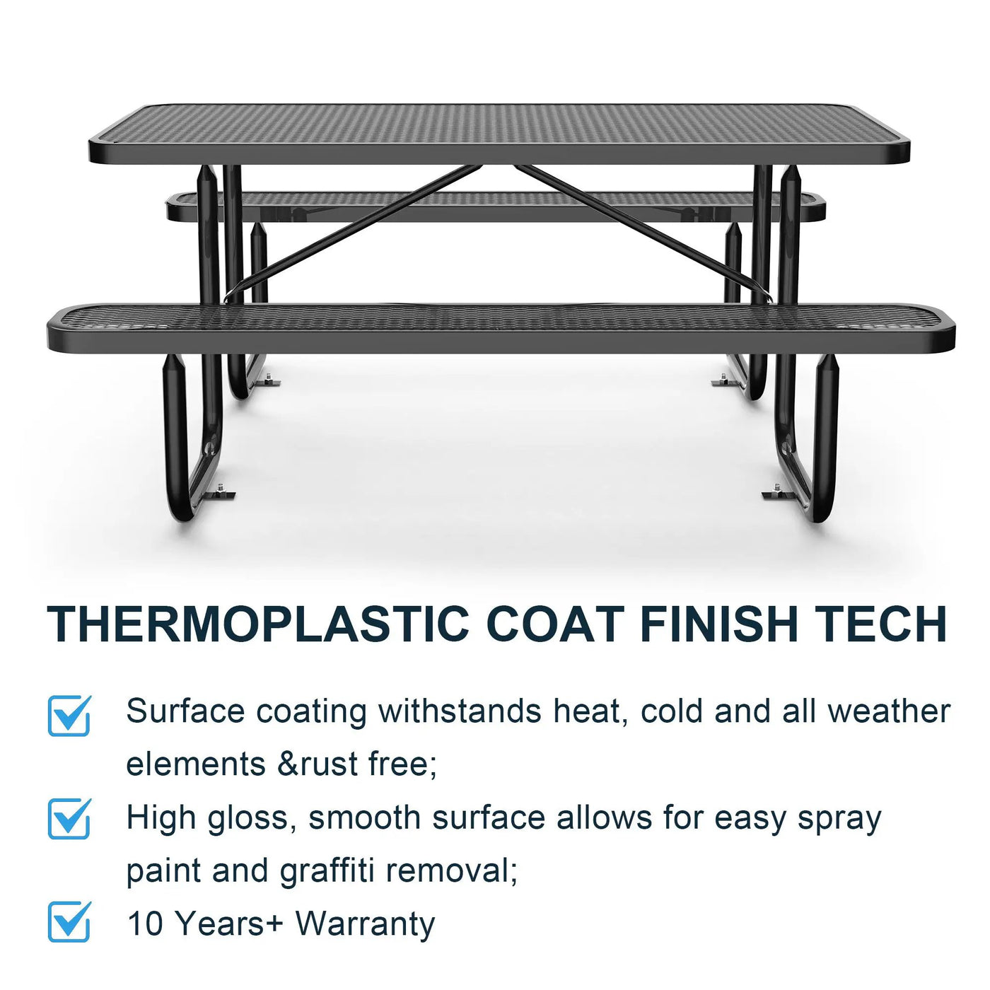 6 ft Metal Picnic Tables for Outdoors, Rectangle Coated Steel Patio Furniture Set by Chery Industrial