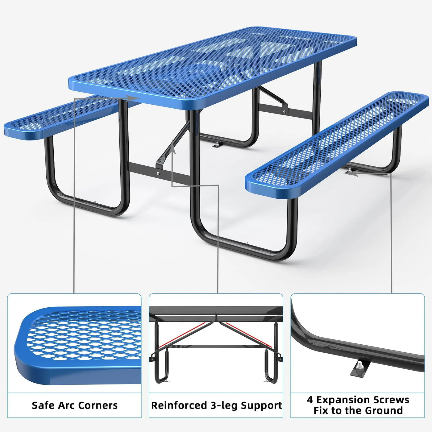 6 ft Metal Picnic Tables for Outdoors, Rectangle Coated Steel Patio Furniture Set by Chery Industrial