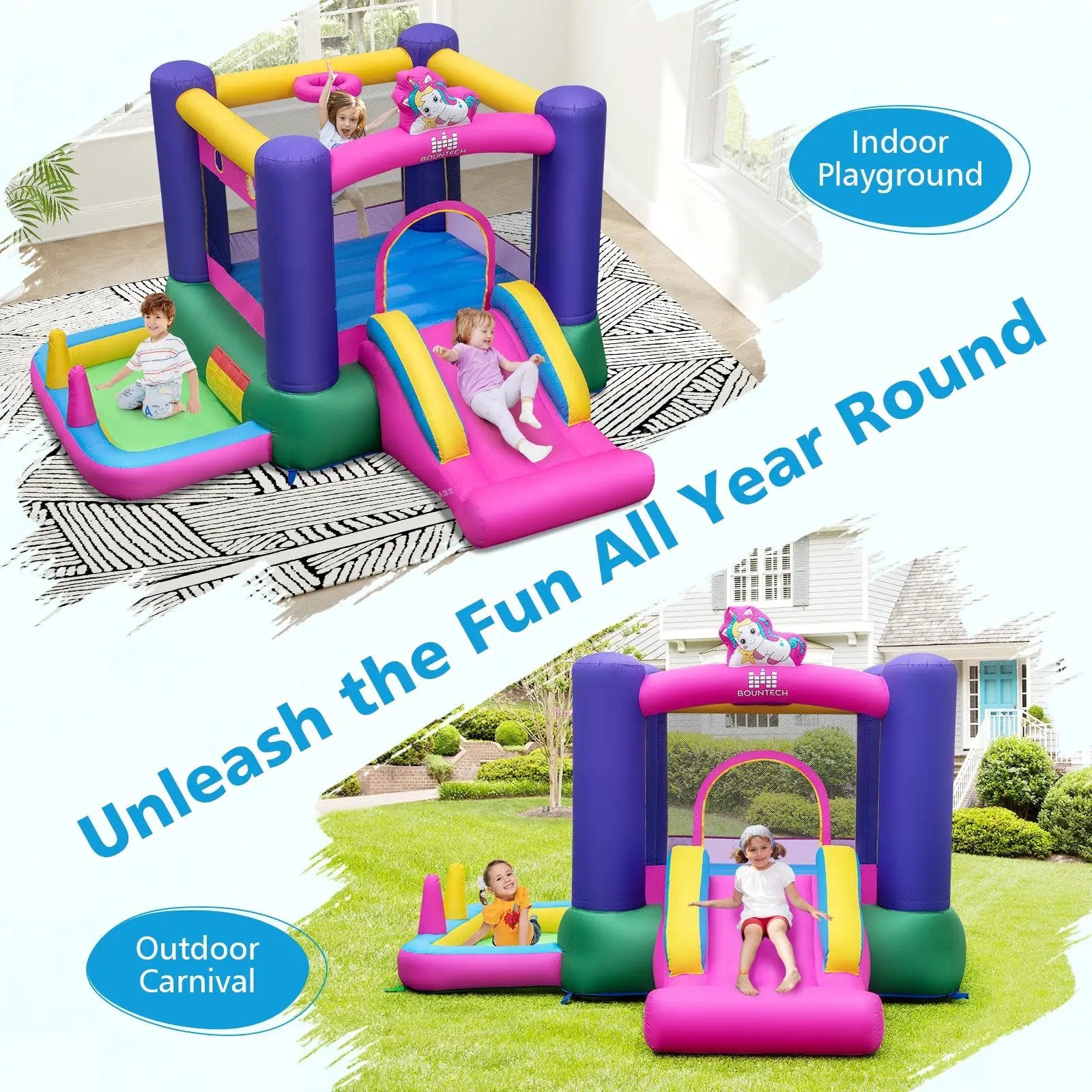 6-in-1 Bouncy Castle Inflatable Bounce House with Slide and Ball Pit with 480W Blower by DirectDeals