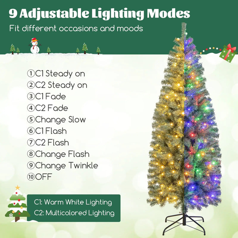Pre-Lit Blue Artificial Christmas Tree Slim with 9 Lighting Modes by DirectDeals