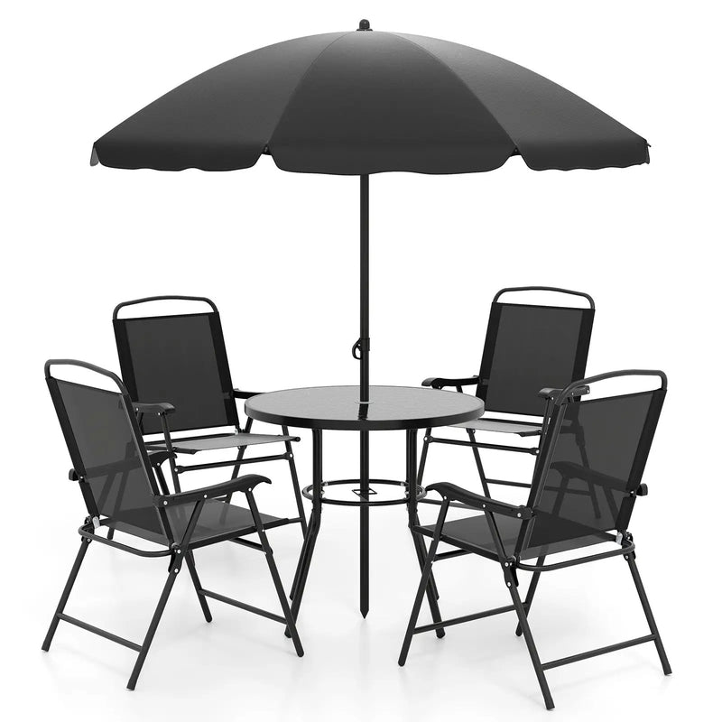 6 Pieces Patio Dining Set with Umbrella with 4 Folding Armchairs by DirectDeals
