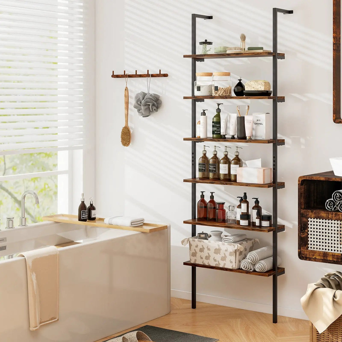 6-tier Ladder Shelf 72 Inches Industrial Wall Mounted Bookshelf by DirectDeals