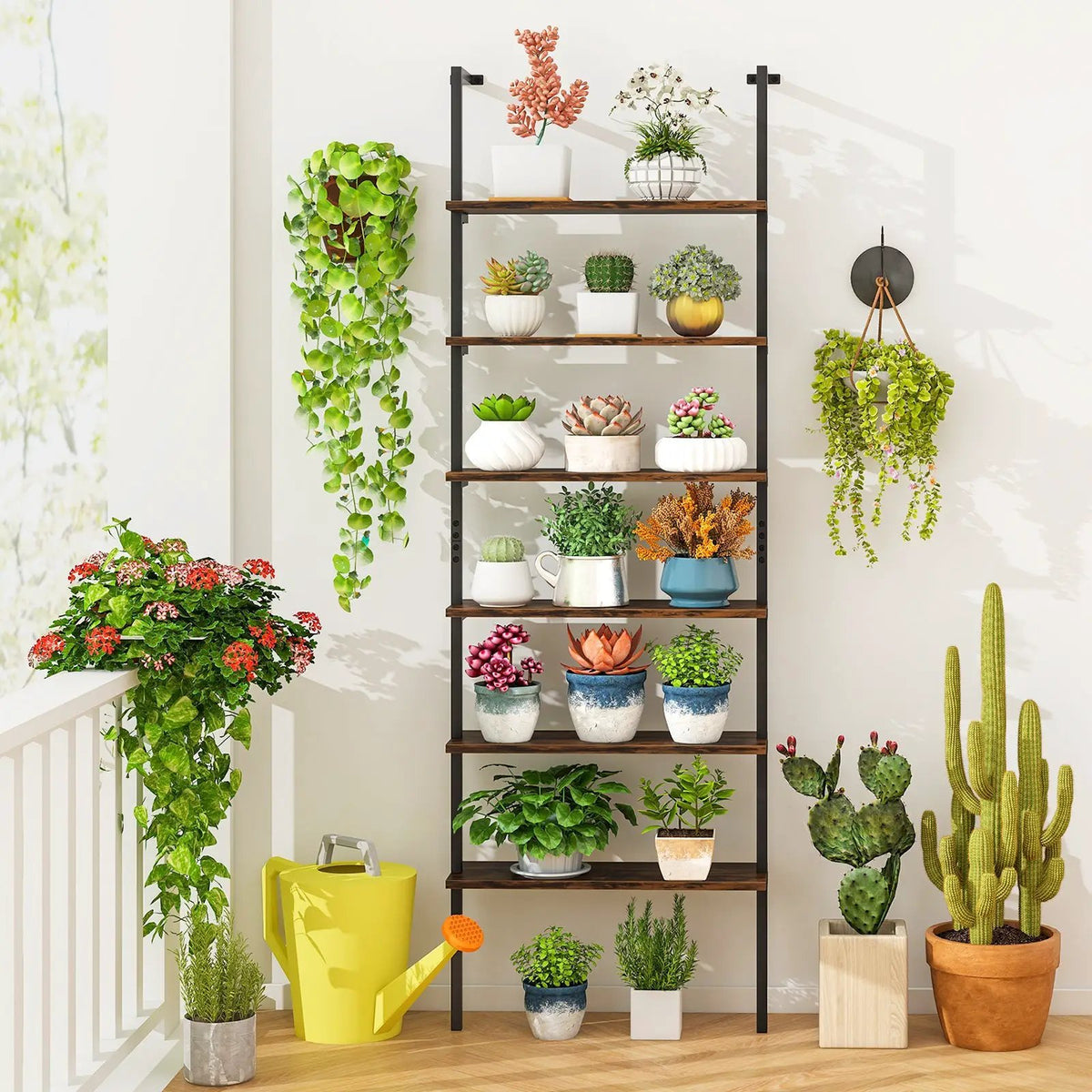6-tier Ladder Shelf 72 Inches Industrial Wall Mounted Bookshelf by DirectDeals