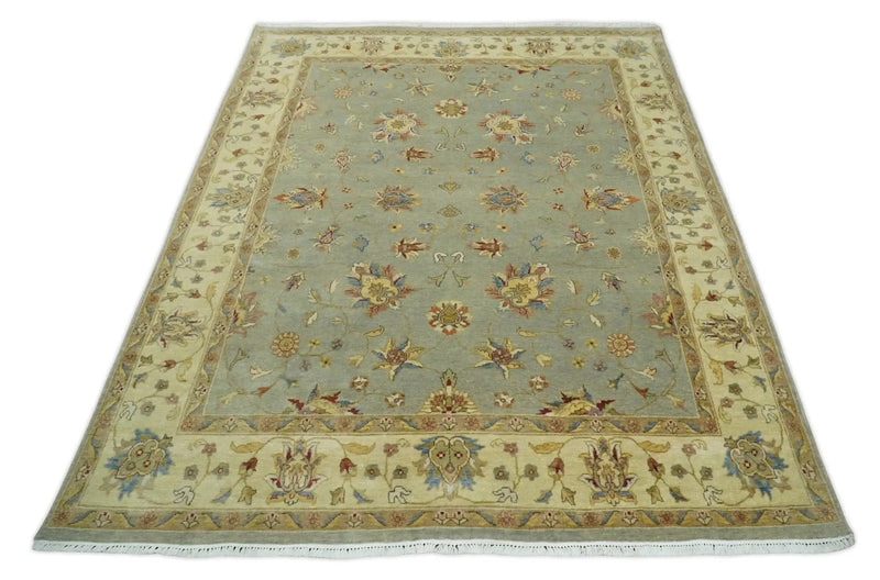 6x8 Fine Hand Knotted Silver and Ivory Traditional Vintage Persian Style Antique Wool Rug by The Rug Decor
