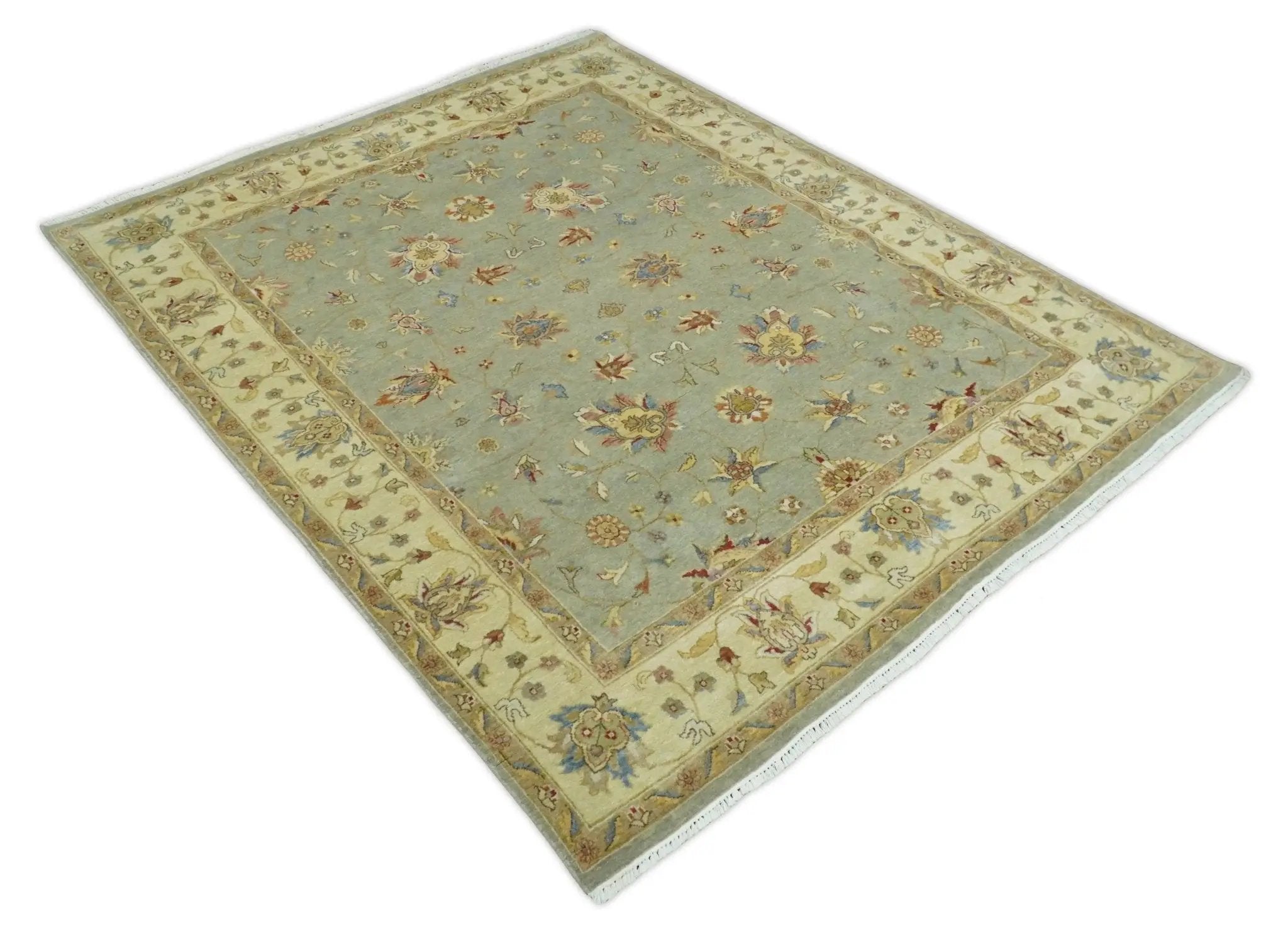6x8 Fine Hand Knotted Silver and Ivory Traditional Vintage Persian Style Antique Wool Rug by The Rug Decor