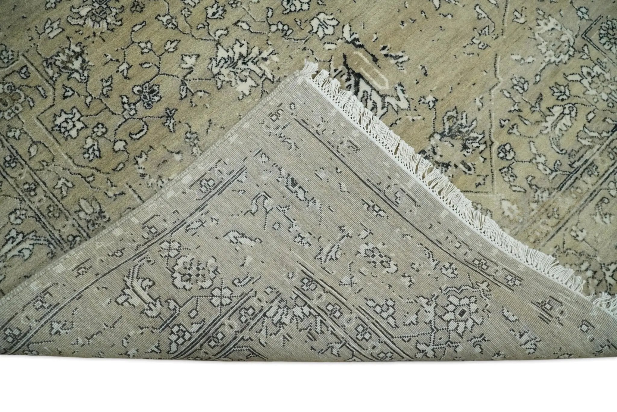 6x9 Fine Hand Knotted Beige and Black Traditional Vintage Persian Style Antique Wool Rug by The Rug Decor