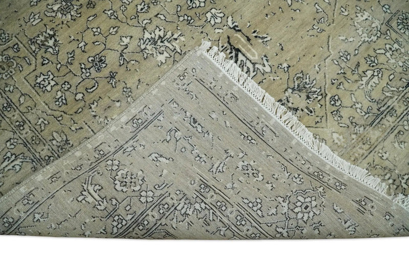 6x9 Fine Hand Knotted Beige and Black Traditional Vintage Persian Style Antique Wool Rug by The Rug Decor