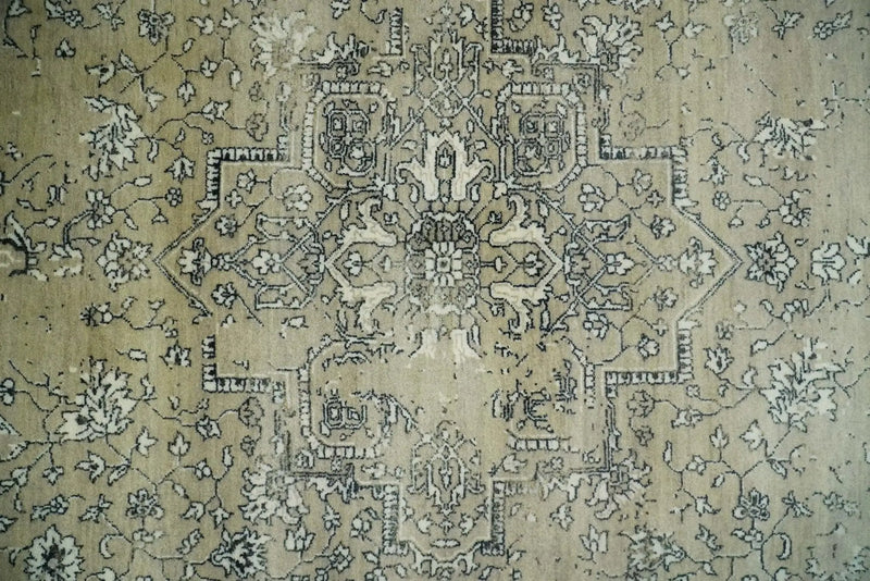6x9 Fine Hand Knotted Beige and Black Traditional Vintage Persian Style Antique Wool Rug by The Rug Decor