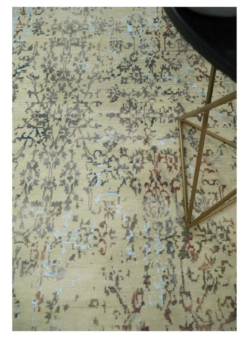 6x9 Fine Hand Knotted Beige and Rust Vintage Persian Style Antique Wool and Silk Rug by The Rug Decor