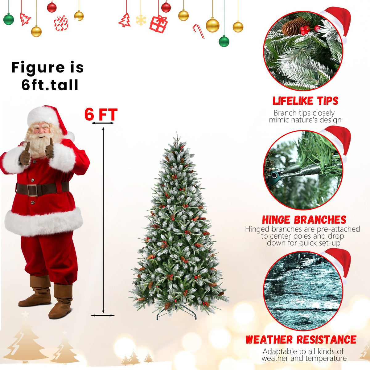 7.5-Foot Snow-Tipped Woodland Christmas Tree with Berries and Pine Cones - Green/White, photo 8 of 8