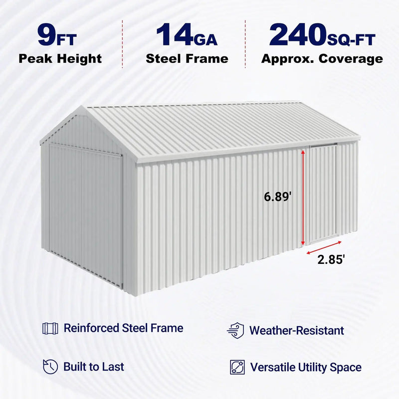 12'x20' Heavy-Duty Metal Garage Shed by Chery Industrial