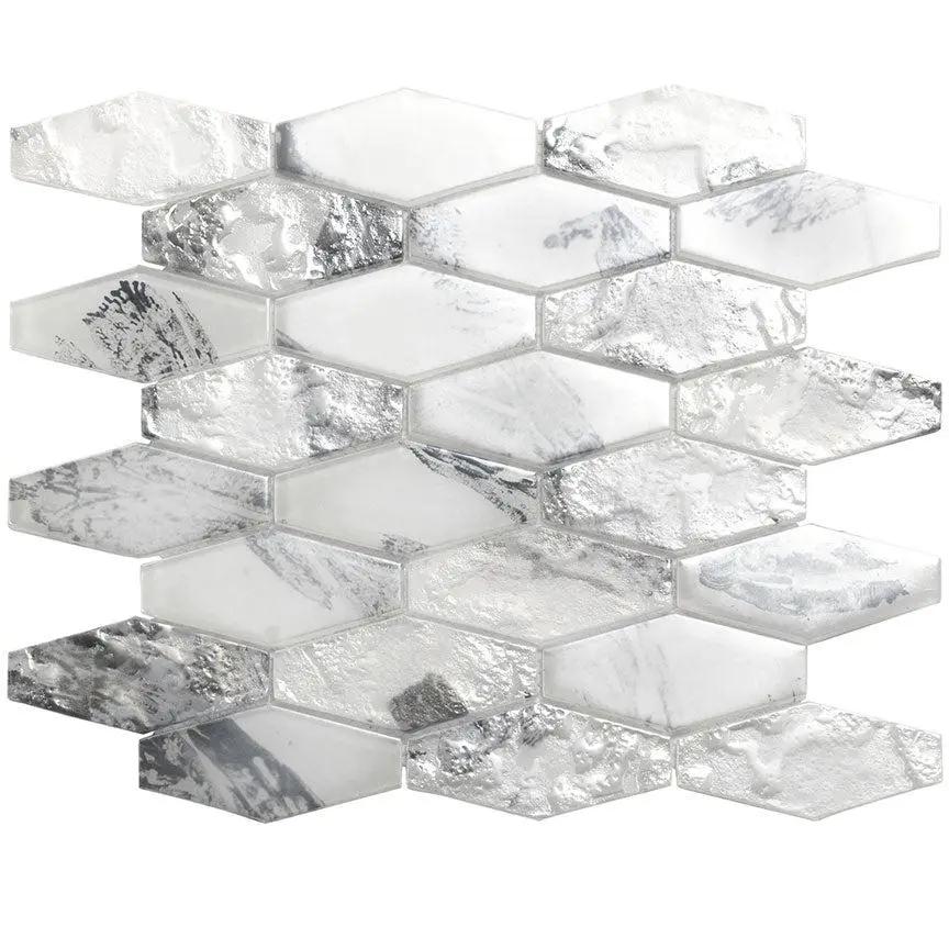 White 11x12 Matte Elongated Hexagon Glass Mosaic Tile (10 pack, 8.6 sq ft/case) by Apollo Tile