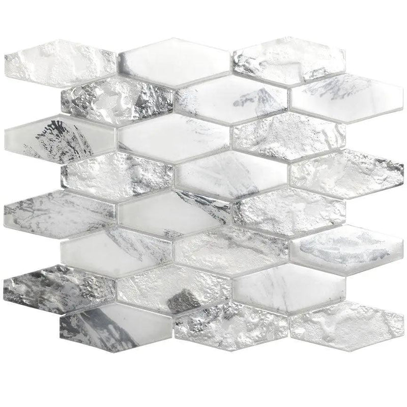 White 11x12 Matte Elongated Hexagon Glass Mosaic Tile (10 pack, 8.6 sq ft/case) by Apollo Tile