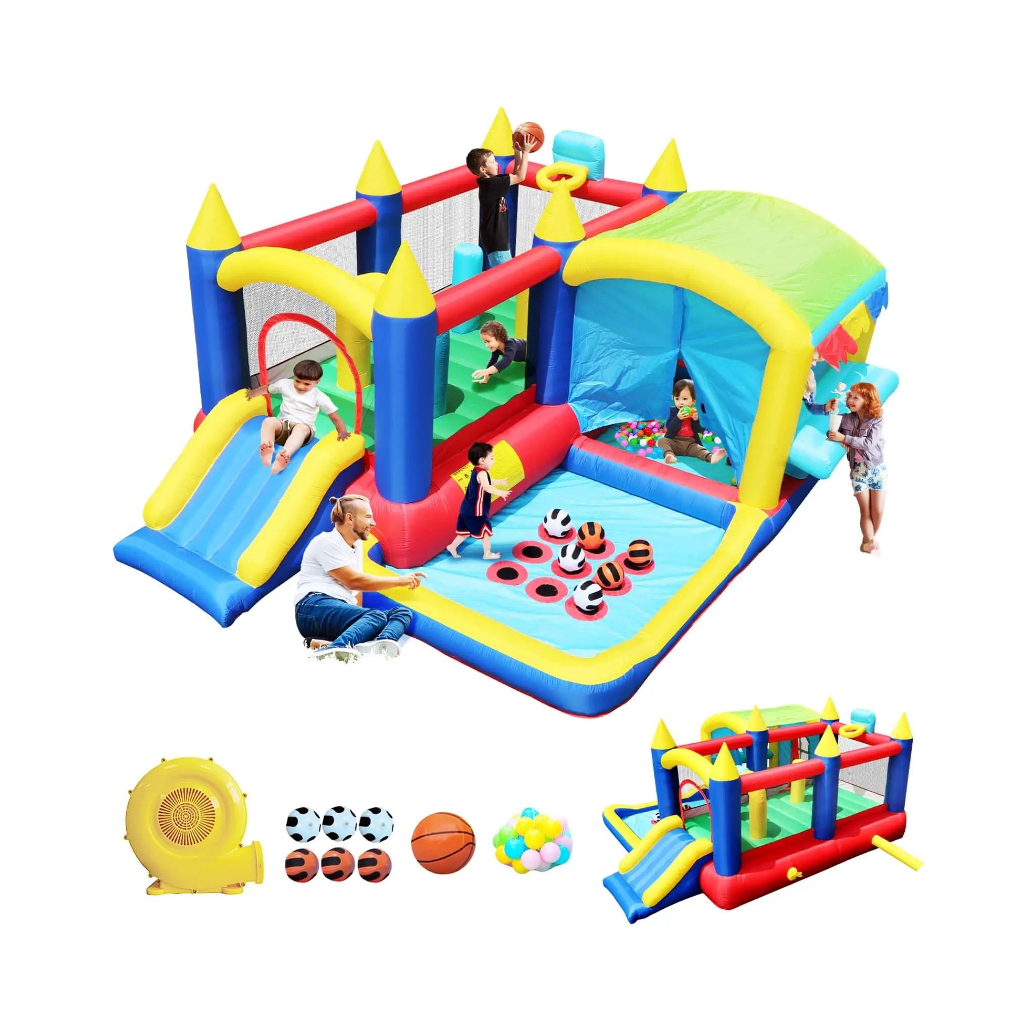 7-In-1 Inflatable Bounce House With Ball Pit, Obstacles And Bouncy Castle (SAK50823) by SAKSBY WHOLESALE