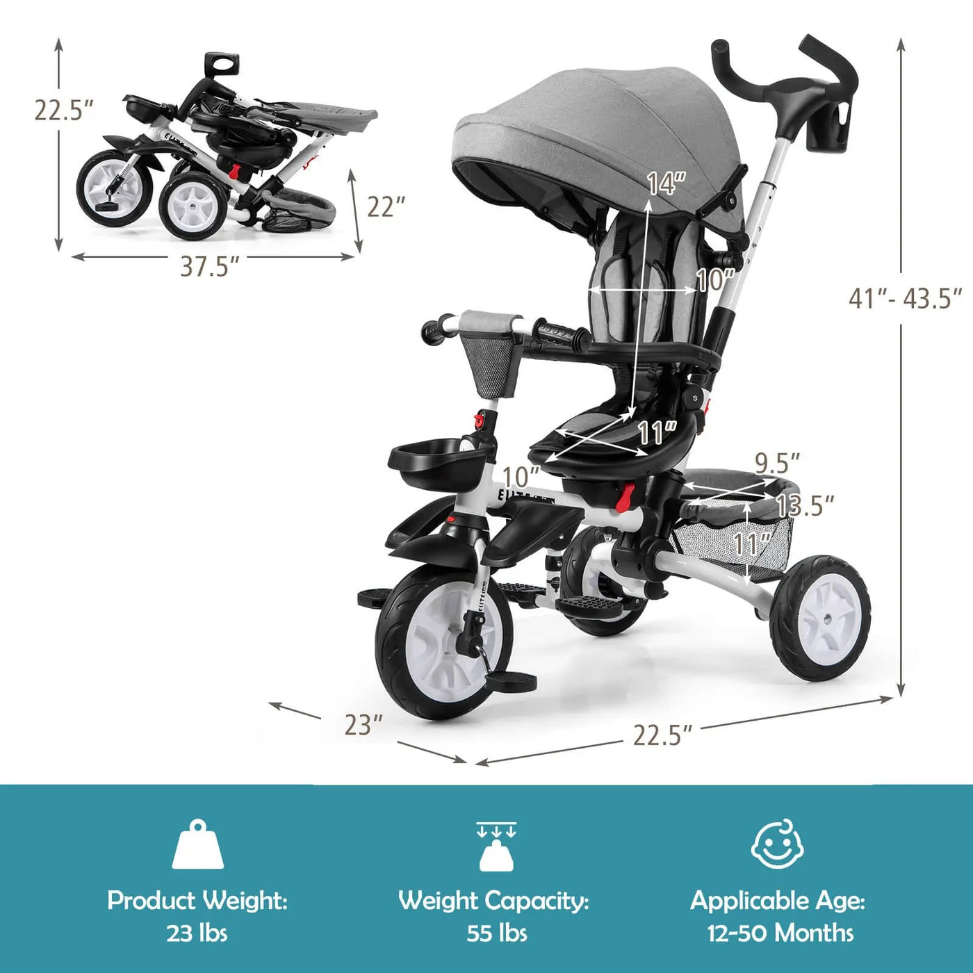 7-in-1 Detachable Baby Stroller with Canopy and Safety Harness by DirectDeals