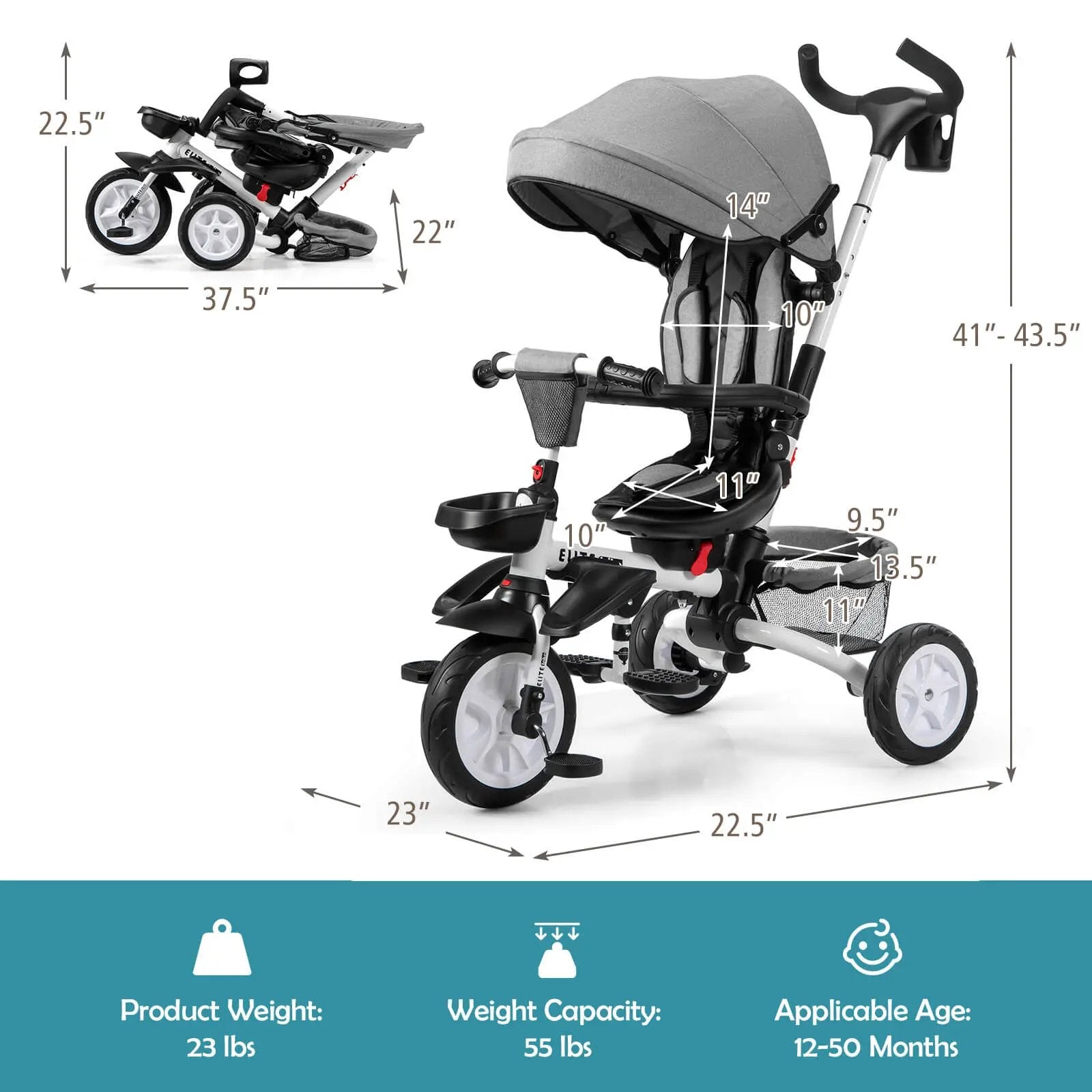 7-in-1 Detachable Baby Stroller with Canopy and Safety Harness by DirectDeals