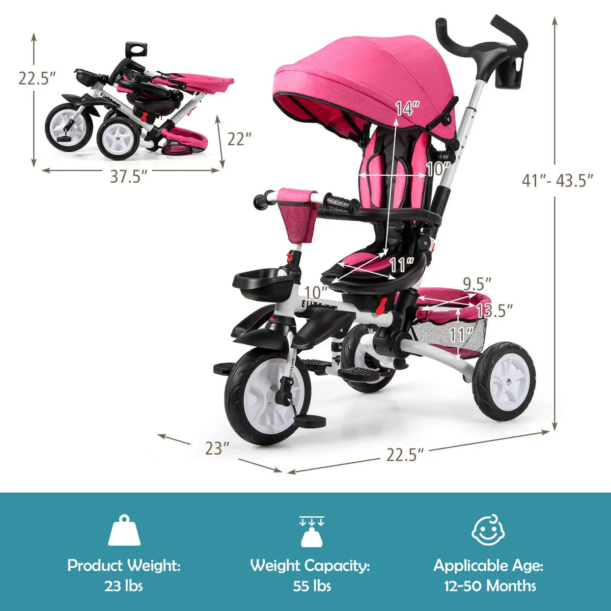 7-in-1 Detachable Baby Stroller with Canopy and Safety Harness by DirectDeals