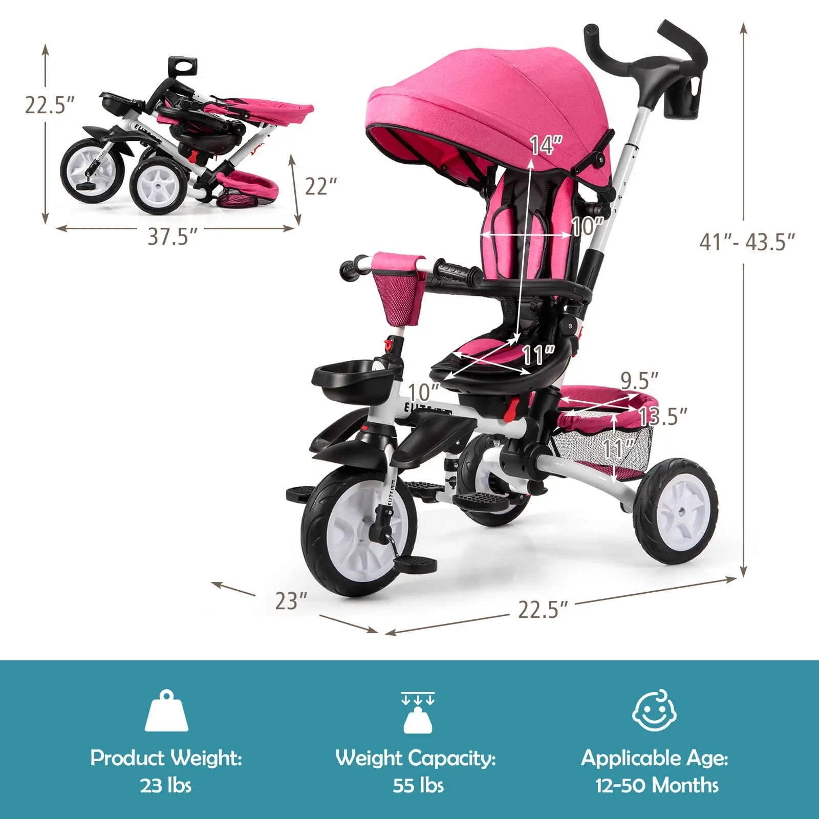7-in-1 Detachable Baby Stroller with Canopy and Safety Harness by DirectDeals