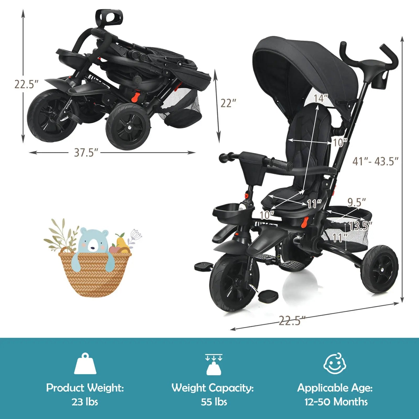 7-in-1 Detachable Baby Stroller with Canopy and Safety Harness by DirectDeals
