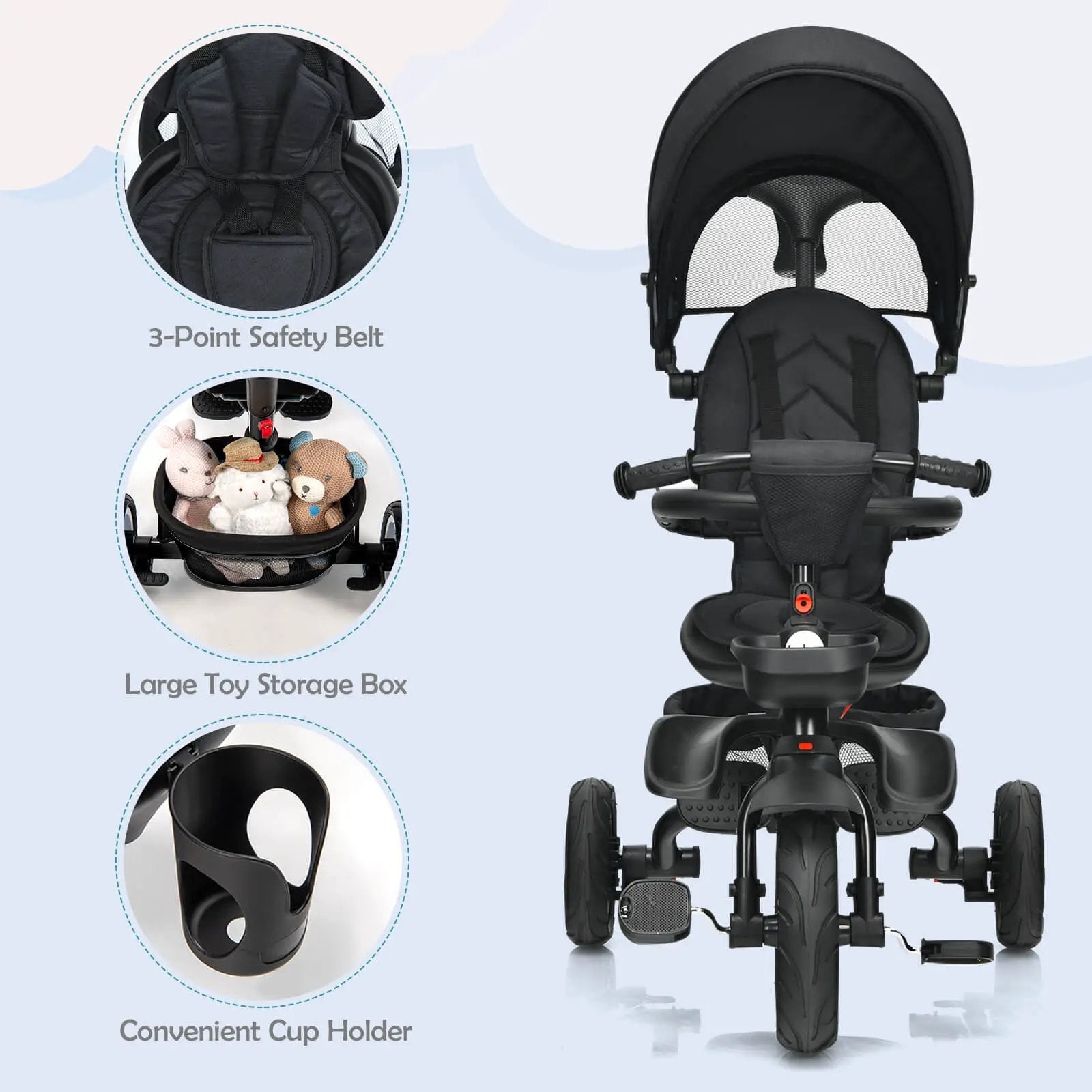 7-in-1 Detachable Baby Stroller with Canopy and Safety Harness by DirectDeals