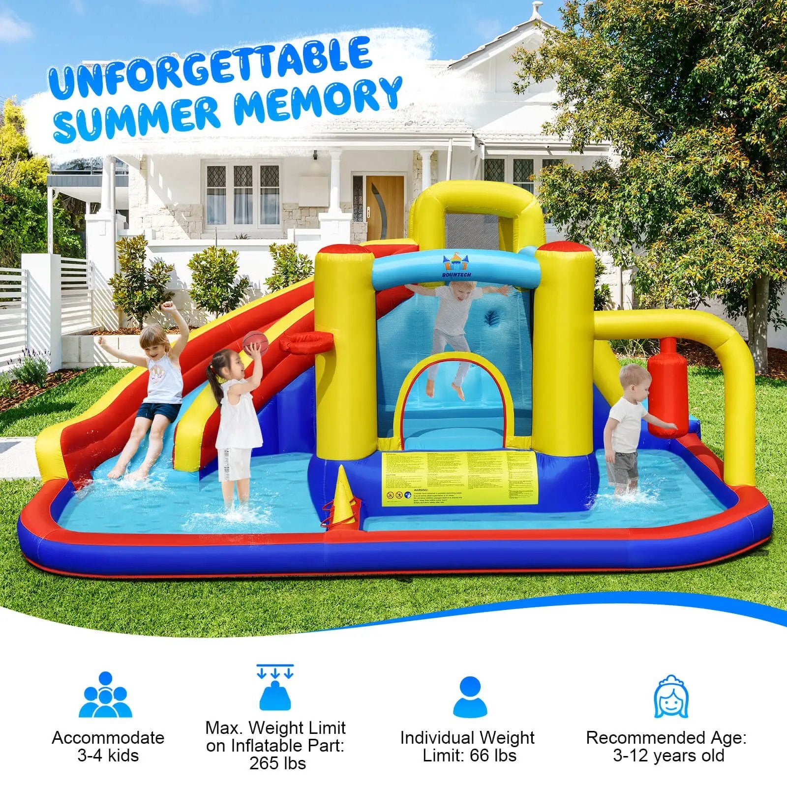 7-in-1 Inflatable Water Slide Bounce Castle with Splash Pool and Climbing Wall without Blower by DirectDeals