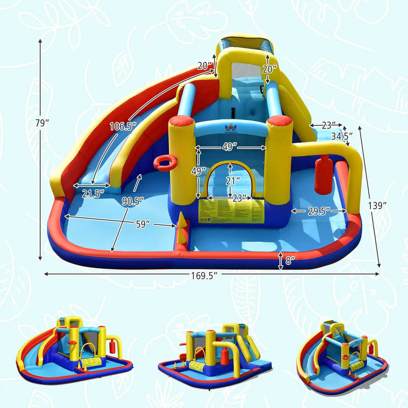 7-in-1 Inflatable Water Slide Bounce Castle with Splash Pool and Climbing Wall without Blower by DirectDeals