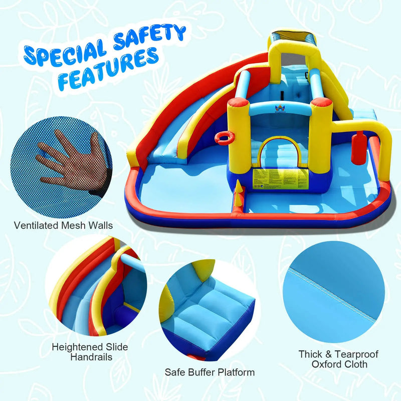 7-in-1 Inflatable Water Slide Bounce Castle with Splash Pool and Climbing Wall without Blower by DirectDeals