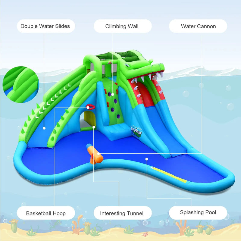 Inflatable Crocodile Style Water Slide Upgraded Kids Bounce Castle with 680W Blower by DirectDeals