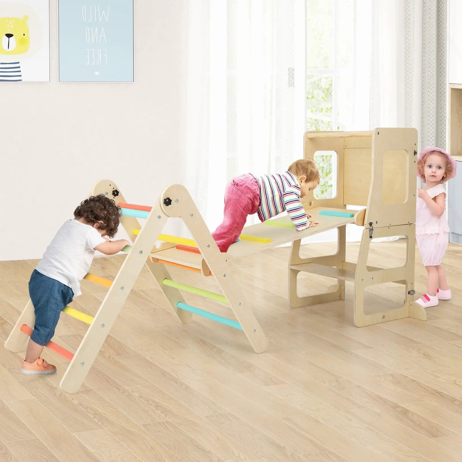 7-in-1 Toddler Climbing Toy Connected Table and Chair Set for Boys and Girls Aged 3-14 Years Old by DirectDeals